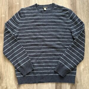 Express Men's 100% Lambswool Striped Crewneck Sweater‎ Size Large Blue Gray Soft